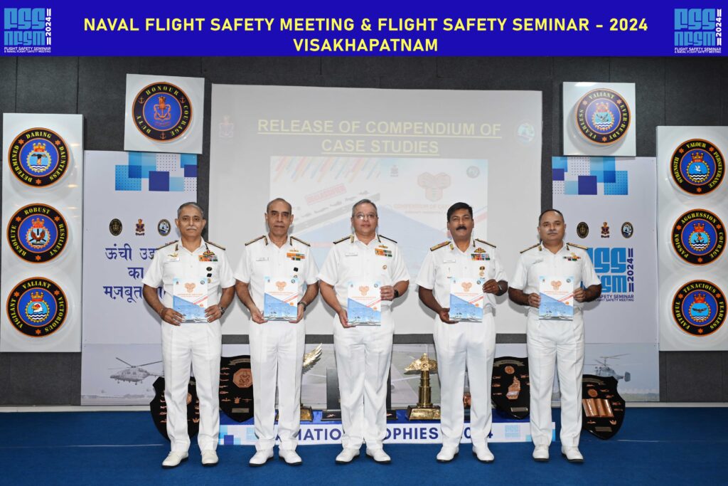 Vizag vision: ANNUAL NAVAL FLIGHT SAFETY MEETING (NFSM) AND FLIGHT SAFETY SEMINAR (FSS) - 20241. Flight Safety Seminar (FSS) and Annual Naval Flight Safety Meeting (NFSM) for year 2024 were successfully conducted on 12-13 Nov at INS Dega, Visakhapatnam under the aegis of the Headquarters Eastern Naval Command. Flight Safety Seminar commenced on 12 Nov, with the Chief guest, Vice Admiral Rajesh Pendharkar, Flag Officer Commanding-in- Chief Eastern Naval Command, delivering the key note address.2. Centering on the theme 