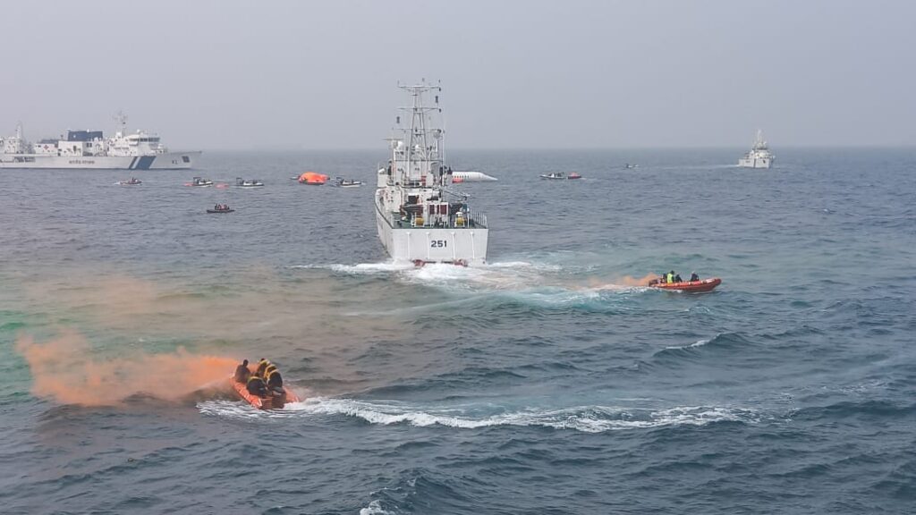 Vizag Vision : ICG conducts 11th National Maritime Search & Rescue Exercise off Kochi coast The Indian Coast Guard (ICG) conducted the 11th edition of National Maritime Search and Rescue Exercise (SAREX-2024) off the Kochi coast on November 29,2024. The two-day exercise was inaugurated by Defence Secretary Shri RajeshKumar Singh on November 28, 2024, and reviewed by Director General ICG Paramesh Sivamani. SAREX-2024, with the theme ‘Enhancing Search and Rescue Capabilities Through Regional Collaboration’, highlighted the importance of international cooperation in strengthening maritime safety. The first day of the event featured various programmes, including table-topexercise, workshop & seminars involving participation of senior officials from government agencies, Ministries & Armed Forces, various stakeholders and foreign delegates. The second day comprised the sea exercise involving large scale contingencies off the Kochi coast with participation of ships & aircraft of variousagencies.The simulated contingency involved a passenger aircraft crash, wherein an aircraft carrying 250 passengers encountered severe technical failure, losing communication with Air Traffic Control and vanishing from radar approximately 150 nautical miles northwest of Kochi. A coordinated Mass Rescue Operation (MRO) was swiftly initiated, demonstrating the seamless deployment of resources, including ships and aircraft from the ICG, Indian Air Force (IAF), tugs from Cochin Port Authority, three water metros, one Garuda rescue & emergency craft from Kochi Water Metro and awater ambulance provided by the Kerala State Administration. Key operations included:Life raft drops by IAF aircraft and ICG shipsPassenger evacuation using Advanced Light HelicoptersCrew rescue operations utilising Jason Cradle technologyThe innovative deployment of drones to deliver lifebuoysThe successful execution of these operations underscored the high level of coordination and preparedness among participating agencies.The exercise aimed to validate standard operating proced